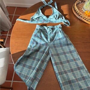 Plaid Blue Handmade Matching Set